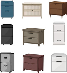 file cabinet set cartoon. office storage, business archive, folder catalog, information management, organization file cabinet vector illustration