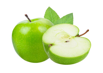 green apple with leaf isolated on transparent png