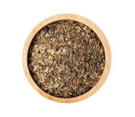dried parsley in wood bowl isolated on transparent png