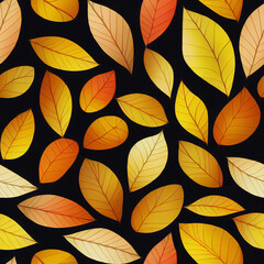 Seamless pattern of autumn fallen leaves. Red-yellow background of golden autumn as a concept of the change of seasons. Leaves of red maple, plane tree, birch.