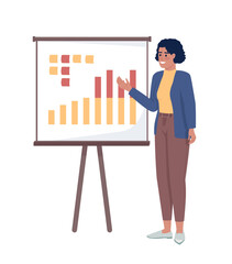 Manager showing infographic semi flat color vector character. Editable figure. Full body person on white. Business simple cartoon style illustration for web graphic design and animation