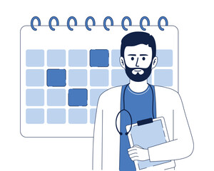 Doctor with calendar flat concept vector illustration. Regular medical examination. Editable 2D cartoon character on white for web design. Medicine creative idea for website, mobile, presentation