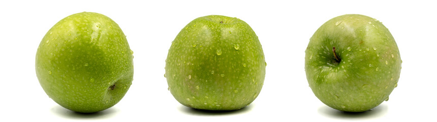 Set of Apple varieties images. Green apple isolated on a white background. Clipping Path. Full depth of field. close up