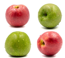 Set of Apple varieties images. Green and red apple isolated on a white background. Clipping Path. Full depth of field. close up