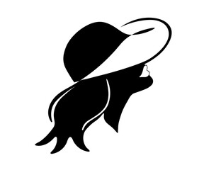 black and white abstract portrait of a woman in a hat. women's logo