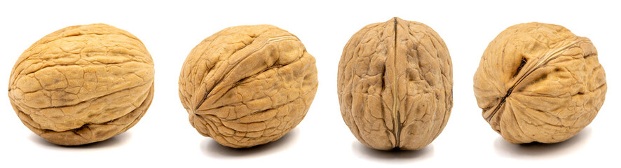 Obraz premium Set of Walnut images. Walnut isolated on a white background. Clipping Path. Full depth of field. close up