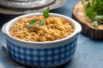Bulgur pilaf with Firik (Turkish name; firikli bulgur pilavi)