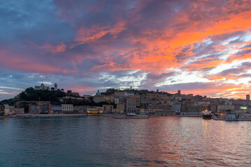 view of the old town and waterfront of Ancona at sunrise