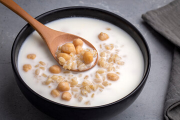 Cold Yogurt Soup with Chickpeas and Wheat Seeds - Ayran asi Corbasi - Tzatziki