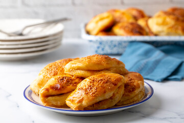 Turkish cuisine; Handmade Cheese spinach Pastry (Turkish name; peynirli - ispanakli  pogaca)