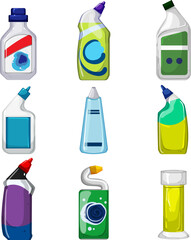 toilet cleaner set cartoon. product hygiene, detergent bathroom, bottle fresh, household liquid, cleanup toilet cleaner vector illustration