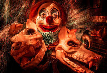 scary halloween skull and clown