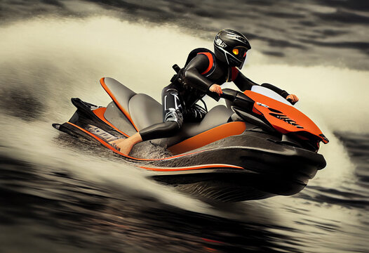 Person rides aqua jet very fast. Dangerous water sports.