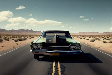 Obraz na płótnie Canvas A lone car on a deserted road. 