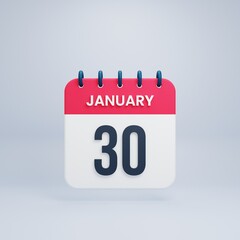 January Realistic Calendar Icon 3D Illustration Date January 30