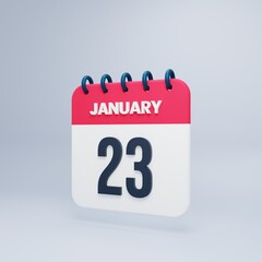 January Realistic Calendar Icon 3D Illustration Date January 23