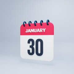 January Realistic Calendar Icon 3D Illustration Date January 30