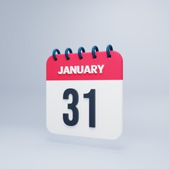 January Realistic Calendar Icon 3D Illustration Date January 31