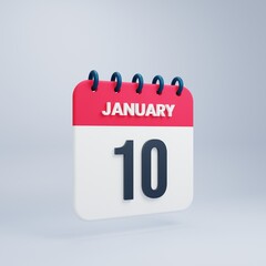 January Realistic Calendar Icon 3D Illustration Date January 10