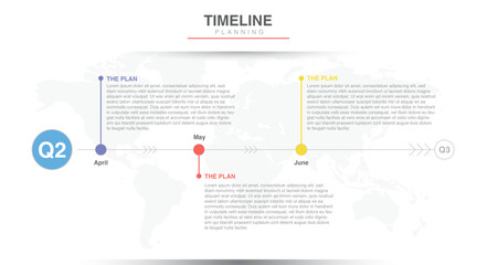 Year planner quarter 02, 3 months,  Timeline infographics design vector and Presentation business can be used for Business concept with 3 options, steps or processes, goal