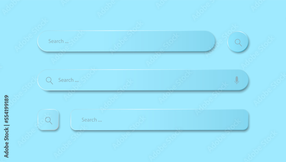 Poster a set of search strings of different shapes on a blue background. realistic search icons. vector ill