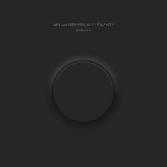 Round black button in Neumorphic style. User interface design elements. Vector illustration.