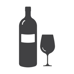 Wine glass and bottle isolated flat design vector illustration.