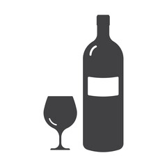 Wine glass and bottle isolated flat design vector illustration.