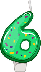 six happy birthday number candle cartoon. six happy birthday number candle sign. isolated symbol vector illustration