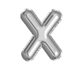 Silver alphabet X air balloon for baby shower celebrate decoration party on transparent background