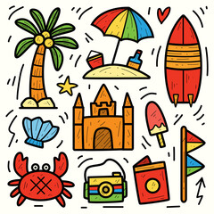 Beach doodle cartoon illustration design