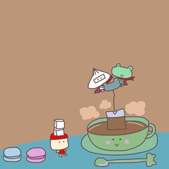 あたたかい　紅茶入れてます　マカロン付き