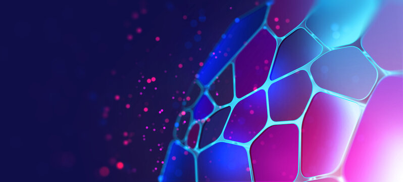 Cyber holiday macro metaverse. Retro technology 3D illustration. Abstract techno background of neural connections