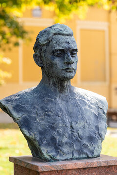 Apatin, Serbia - October 22, 2022: Bust of the WWII People's hero of Yugoslavia and the International brigades volunteer in the Spanish civil war, Marko Ore&scaron;kovic Krntija (1895-1941)