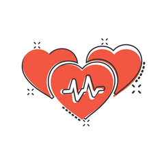 Arterial blood pressure icon in comic style. Heartbeat monitor cartoon vector illustration on isolated background. Pulse diagnosis splash effect sign business concept.