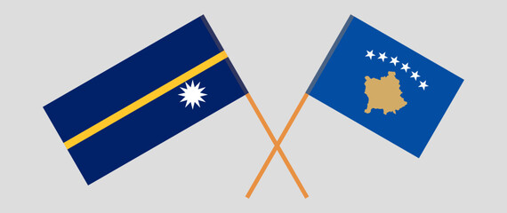 Crossed flags of Nauru and Kosovo. Official colors. Correct proportion