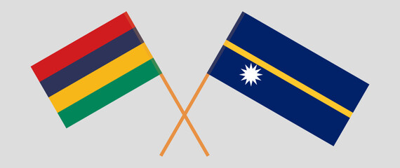 Crossed flags of Mauritius and Nauru. Official colors. Correct proportion