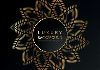 Black luxury background with golden line elements, decoration and bokeh. Luxury Design Concept