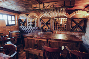 Old wine cellar with bench for tasting
