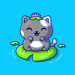 Obraz na płótnie Canvas Cute Cat Sitting On Leaf Cartoon Vector Icon Illustration. Animal Nature Icon Concept Isolated Premium Vector. Flat Cartoon Style