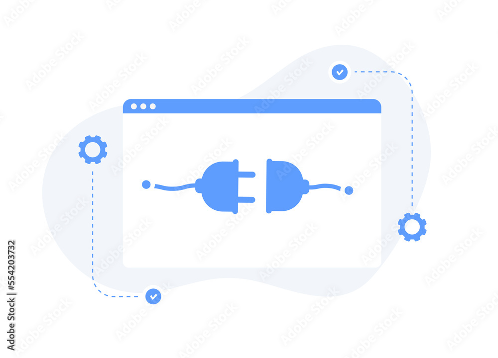 Poster website plugin for ecommerce cms concept. web developer extension, seo plugins for digital marketing