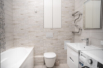 Naklejka na ściany i meble blur interior small luxury modern bathroom background. Empty blurred bathroom interior background.