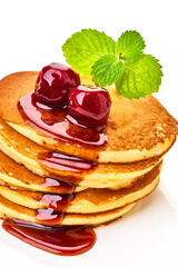 Homemade American pancakes with blueberry and golden honey. Healthy morning breakfast