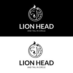 Lion head and tail in circle shape for retro vintage classic company identity logo design