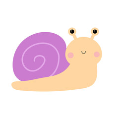 Snail cochlea icon. Purple violet shell house. Cute cartoon kawaii funny character. Insect bug isolated. Big eyes. Smiling face. Flat design. Baby clip art. White background.