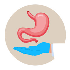 Stomach icon. Human internal organs symbol. Digestive system anatomy. Health care sign. Design element for gastroenterology, medicine, biology.
Flat modern vector illustration