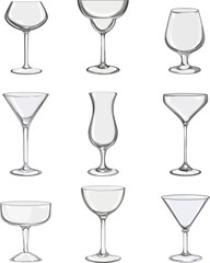 cocktail glasses set cartoon. drink alcohol, bar wine, martini restaurant, menu beverage, party cocktail glasses vector illustration