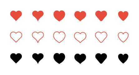 Vector set of different shapes of heart. Set of heart silhouette. Heart cartoon symbol.