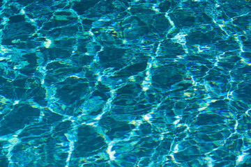 Ripped water in swimming pool. Surface of blue swimming pool, background of water.