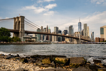 Brooklyn bridge view from BROOKLYN BRIDGE PARK in New York City USA